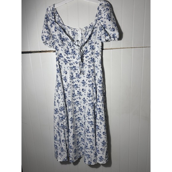 Flowers by Zoe Dresses & Skirts - Floral Midi Dress Womens Medium Blue White Puff Sleeve Cottagecore Boho Summer